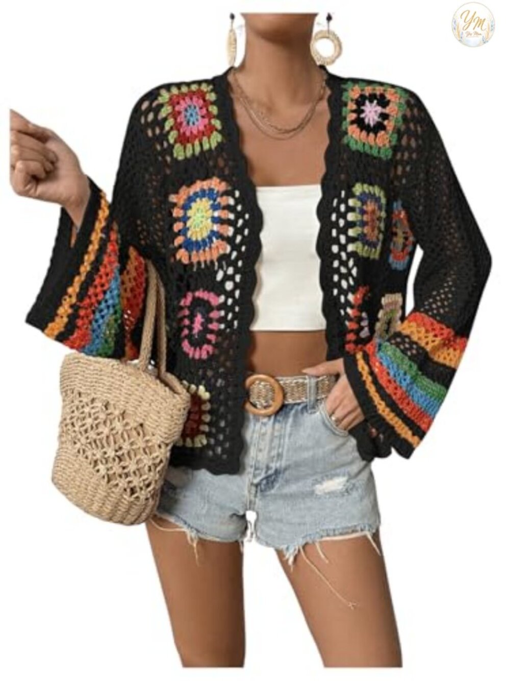 Long Sleeve Crochet Cardigan Sweater Women Lace Hollow Out Knit
